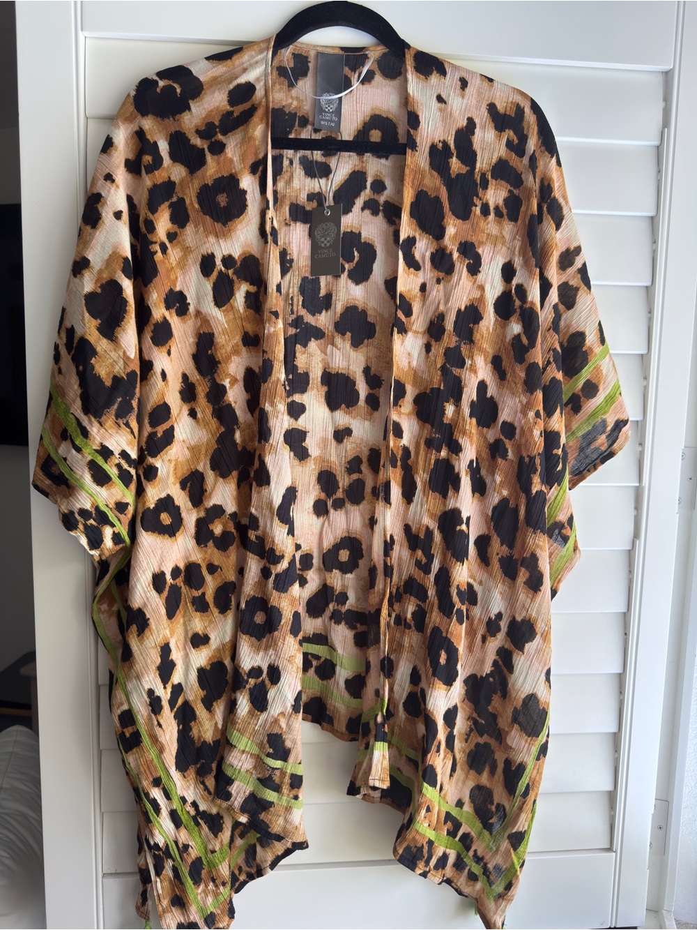 Vince Camuto Leopard Print Open-Front Kimono in Brown/Black/Green